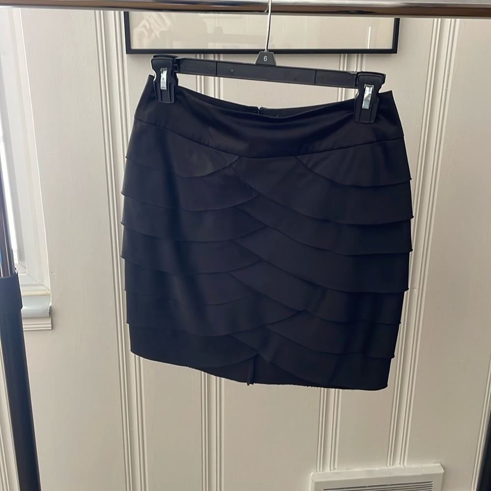 High waisted, black satin mini skirt